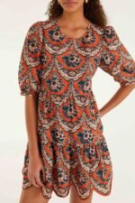 Terracotta Victorian Floral Puff Sleeve Mini Dress - Image 2