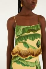 Yellow Fruit Leaves Banana Beaded Fringes Sleeveless Top - Image 2
