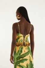 Yellow Fruit Leaves Banana Beaded Fringes Sleeveless Top - Image 3